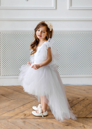 White High Low Flower Girl Dress Party Gown